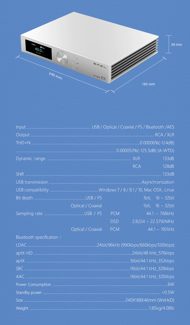 SMSL D400PRO DAC MQA Con AK4191+AK4499EX - Decodificatore DSD512, Bluetooth LDAC, Telecomando